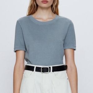 Zara Washed Effect Ribbed Blue T-Shirt